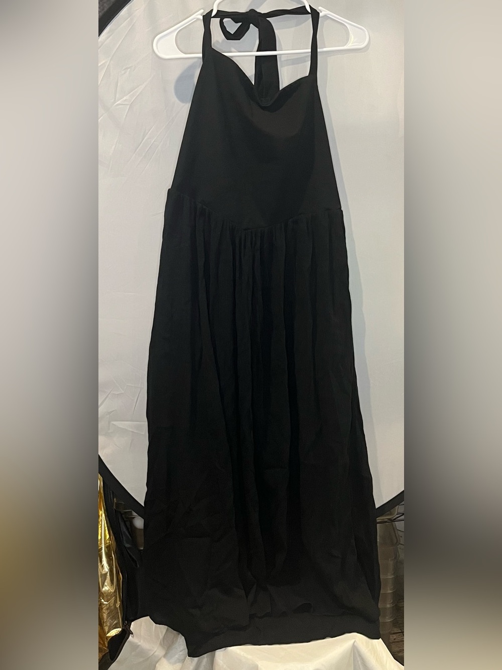 aerie Black Halter Maxi Dress with Gathered Skirt